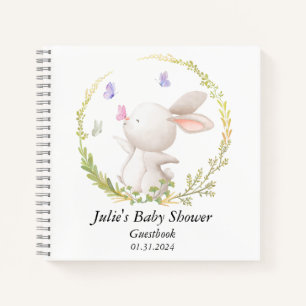 Minimalistische Bunny and Butterflies Babydusche Notizbuch