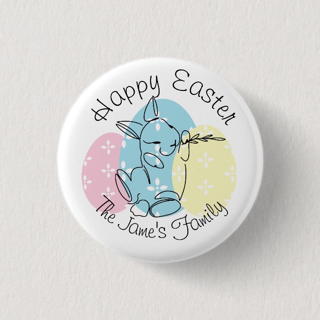 Minimalistische Bunny Line Art Ostereier Frühjahr Button (Vorderseite)