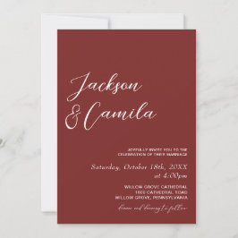 Minimalistische Burgund-Foto-Hochzeit Einladung