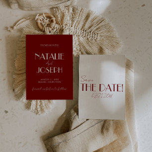Minimalistische Burgunder-Retro-Hochzeit mit Laune Save The Date