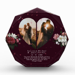 Minimalistische Burgundy Custom Heart Form Paare Fotoblock