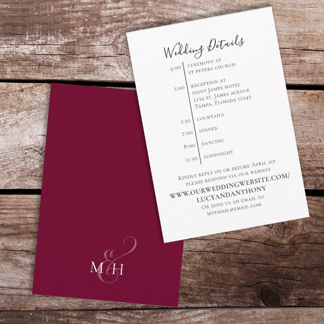 Minimalistische Burgundy Einfache Details Timeline Begleitkarte (Von Creator hochgeladen)