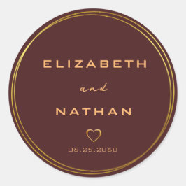 Minimalistische Burgundy Gold Wedding Umschlag Auf Runder Aufkleber