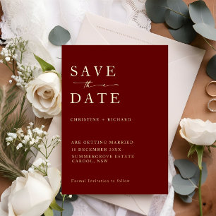 Minimalistische Burgundy-Hochzeit speichern Sie da Folieneinladung