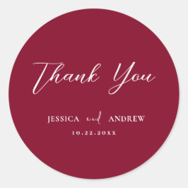 Minimalistische Burgundy Red & White Simple Weddin Runder Aufkleber