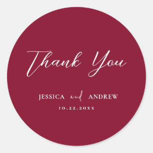 Minimalistische Burgundy Red & White Simple Weddin Runder Aufkleber