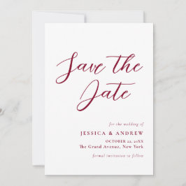 Minimalistische Burgundy Red & White Simple Weddin Save The Date