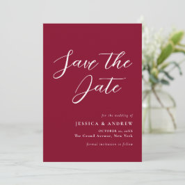 Minimalistische Burgundy Red & White Simple Weddin Save The Date