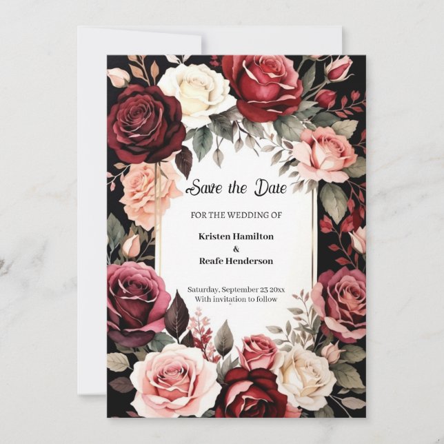 Minimalistische Burgundy Romance Save The Date (Vorderseite)