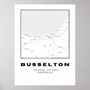 Minimalistische Busselton-Karte mit Koordinaten Poster