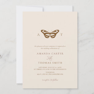 Minimalistische Butterfly-Monogramm-Chic-Hochzeit Einladung