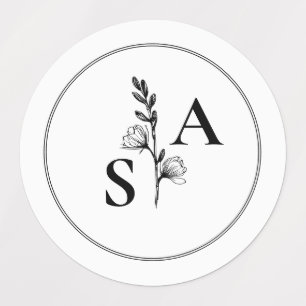 Minimalistische BW-Monogramm-Wildblume Etiketten