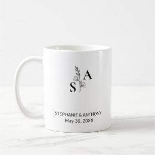 Minimalistische BW-Monogramm-Wildblume Kaffeetasse
