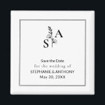 Minimalistische BW-Monogramm-Wildblume Magnet<br><div class="desc">Fügen Sie Ihrer Hochzeit eine Touch Eleganz hinzu,  mit dieser mit Monogramm Wildblume speichern Sie den Datums-Magneten,  der minimalistische und naturlich inspirierte Stile ergänzt. Ideal,  um Ihrer Hochzeit ein einzigartiges Detail hinzuzufügen,  bringt dieser Magnet zeitlose Eleganz zu jedem Anlass.</div>