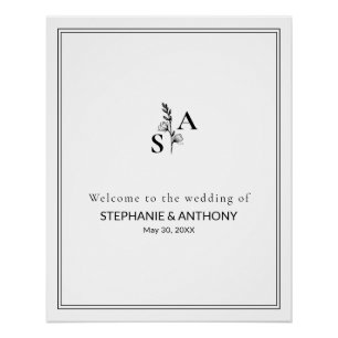 Minimalistische BW-Monogramm-Wildblume Poster
