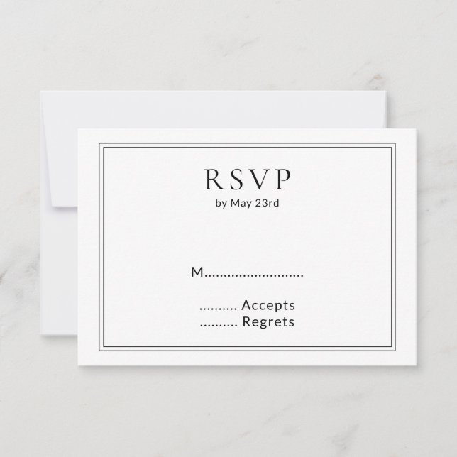 Minimalistische BW-Monogramm-Wildblume RSVP Karte (Vorderseite)