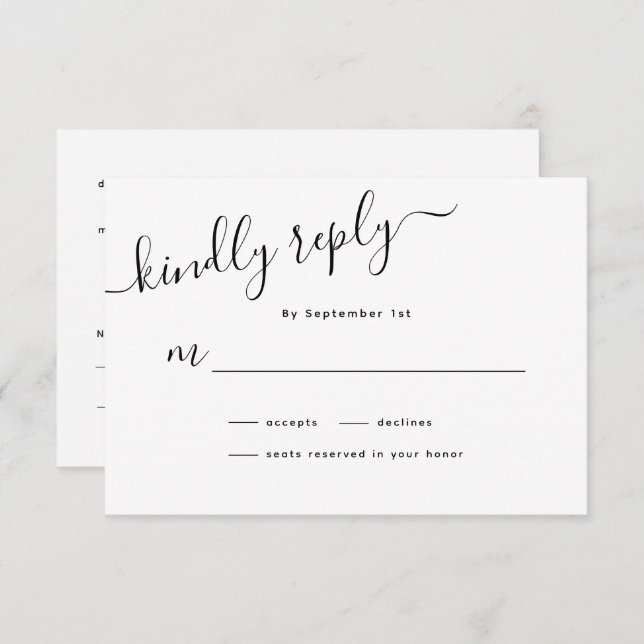 Minimalistische Calligrafy Wedding RSVP Card (Vorne/Hinten)