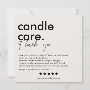 Minimalistische Candle Care-Anleitung Danke Karte