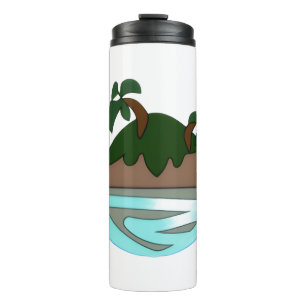 Minimalistische Cartoon-Tropeninsel im Ozean Gr Thermosbecher