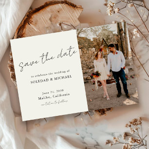 Minimalistische Casual Schriftfoto-Hochzeit Save The Date