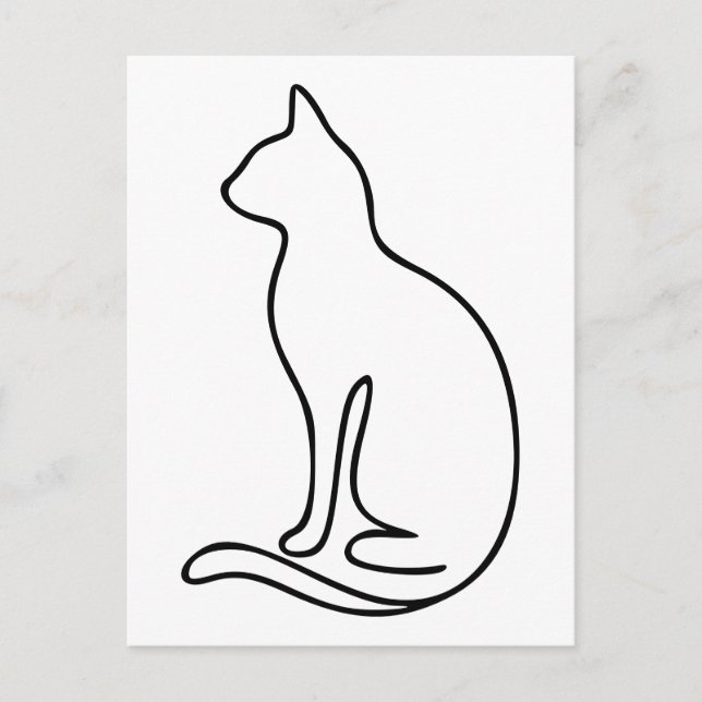 Minimalistische Cat Line Art - Schwarze Kontur Sil Postkarte (Vorderseite)