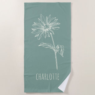Minimalistische Chamomile-Blume Sage Green Name Strandtuch