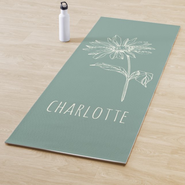 Minimalistische Chamomile-Blume Sage Green Name Yogamatte (Beispiel)