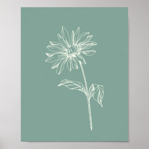 Minimalistische Chamomile-Blume Zeichne Sage Green Poster