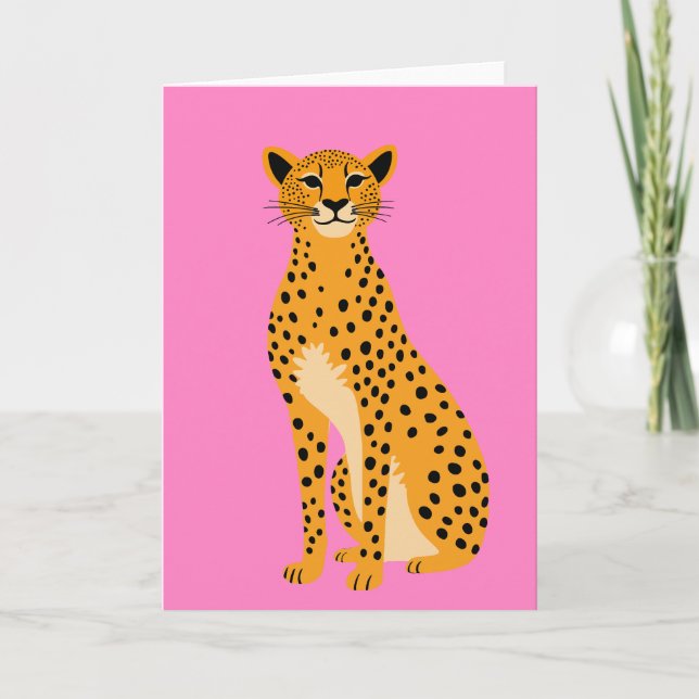 Minimalistische Cheetah in Pink Karte (Vorderseite)
