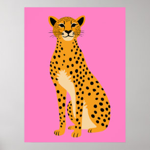 Minimalistische Cheetah in Pink Poster