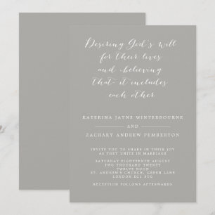 Minimalistische Christliche Hochzeit von Grau und Einladung
