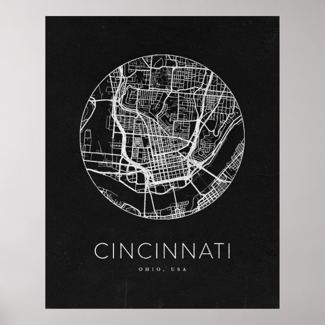 Minimalistische Cincinnati Stadtkarte Poster (Vorne)