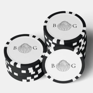 Minimalistische Clam Seashell Monogram-Gastgeschen Pokerchips