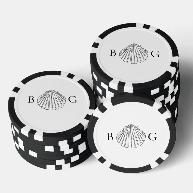 Minimalistische Clam Seashell Monogram-Gastgeschen Pokerchips (Stapel)
