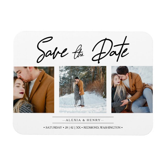 Minimalistische Collage 3 Benutzerdefinierte Fotos Magnet (Horizontal)