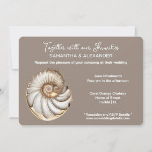 Minimalistische Conch-Schalen-Strandhochzeit Einladung