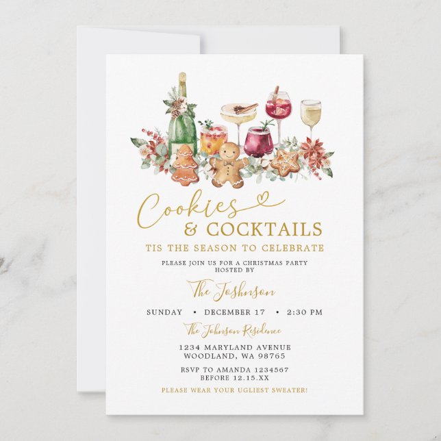 Minimalistische Cookies und Cocktail Weihnachts-Pa Einladung (Vorderseite)