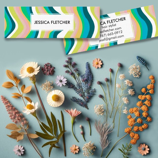 Minimalistische Coole Streifen Mini Visitenkarte (Wavy colorful stripes adorn this mini business card. Customize it with your own text too!)