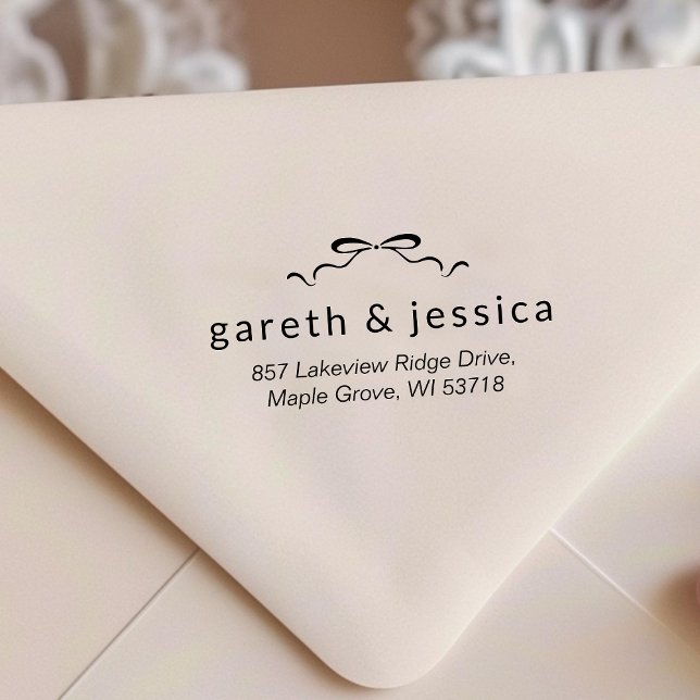 Minimalistische Coquette Bow-Rücksendeadresse Permastempel (Minimalist Coquette Bow Return Address Self-inking Stamp)