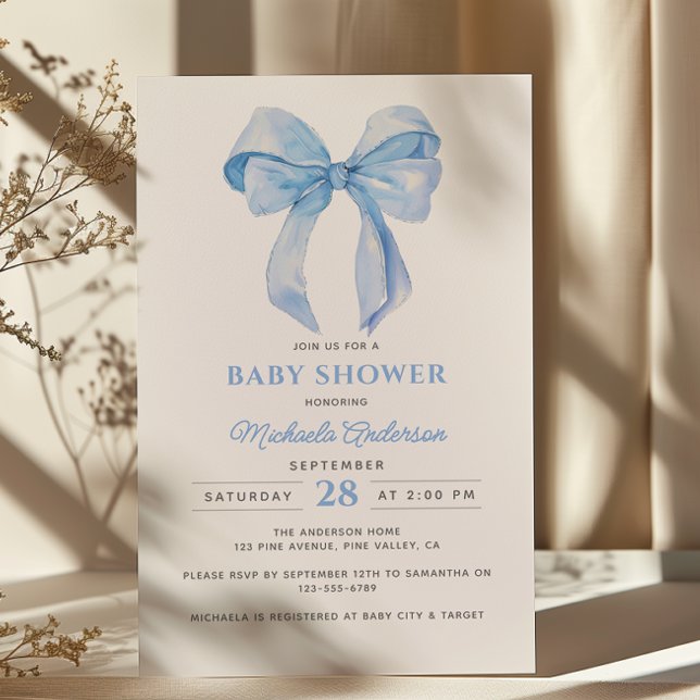 Minimalistische Coquette Wasserfarben Bow Babydusc Einladung (Von Creator hochgeladen)
