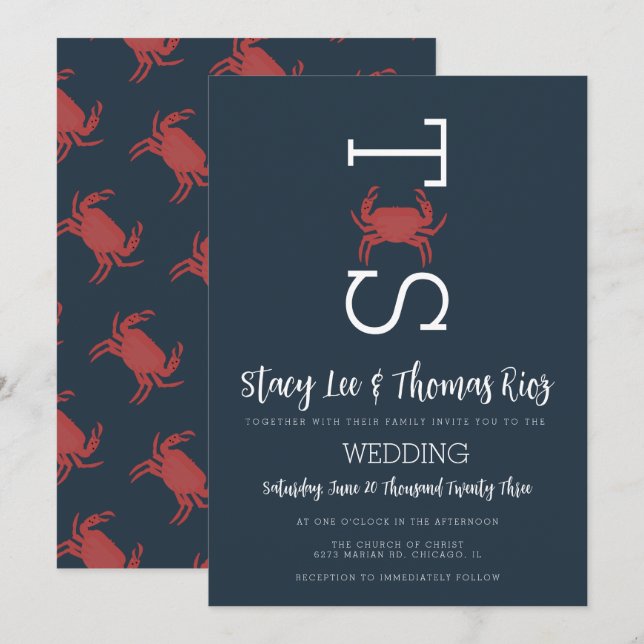 Minimalistische Crab Broil Typografy Wedding Einladung (Vorne/Hinten)