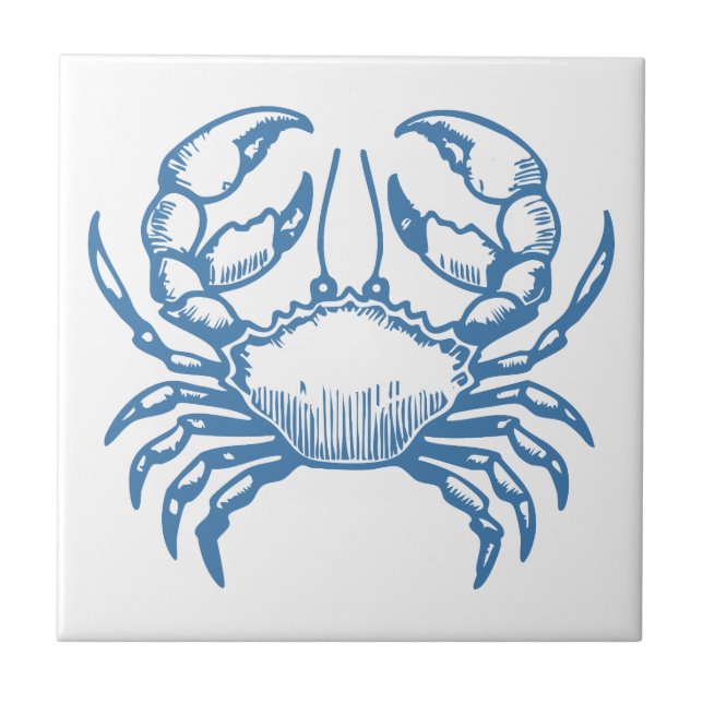 Minimalistische Crab Line Art Blue Kontur Coastal  Fliese (Vorderseite)