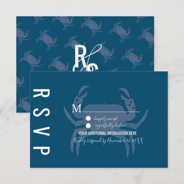 Minimalistische Crab Typografy Wedding RSVP Einladung (Vorne/Hinten)