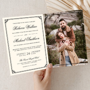 Minimalistische Cream QR-Code-Hochzeit mit Foto Einladung