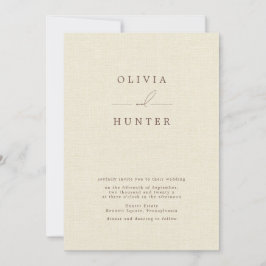 Minimalistische Creme Imitate Linen Wedding Einladung