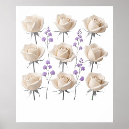 Minimalistische Creme Rose Zeichnend Blütenblätter Poster