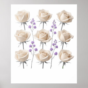 Minimalistische Creme Rose Zeichnend Blütenblätter Poster
