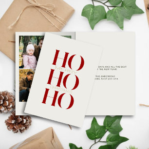 Minimalistische Crimson Red "HO HO HO HO" Foto Wei Feiertagskarte