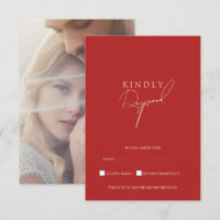 Minimalistische Crimson Red Script Foto Wedding
