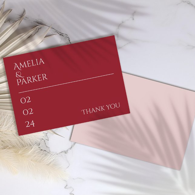 Minimalistische Crimson Red Wedding Dankeschön Kar Dankeskarte (Von Creator hochgeladen)